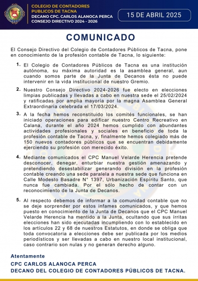 COMUNICADO DEL DECANO