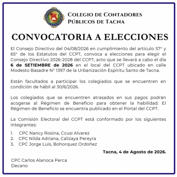 CONVOCATORIA A ELECCIONES – CONSEJO DIRECTIVO 2026–2028                                                                                                                                                                                       